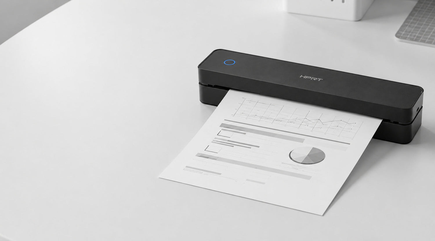 LumiFlick inkless portable printer producing a clear monochrome A4 document