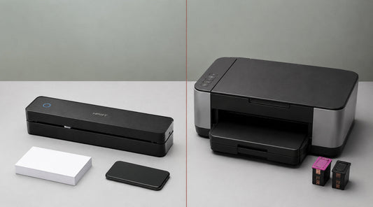 LumiFlick inkless printer compared with a generic traditional desktop printer